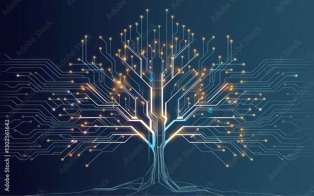 Poster digital tree of life: a captivating depiction of a tree formed from interconnected circuit board lin
