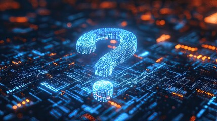Glowing Binary Question Mark: Futuristic Tech Problem-Solving & Data Innovation
