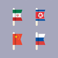 National flags of the world, set flat vector icons