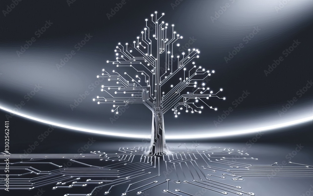 Aufkleber digital tree: a stylized digital tree formed from intricate circuit board pathways, symbolizing the 