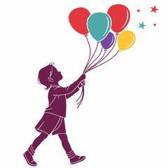 child holding balloons Silhouette vector illustration