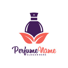 Perfume with Leaf logo design vector illustration. Perfume logo concept template