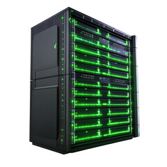  A full size data center server rack on transparent background