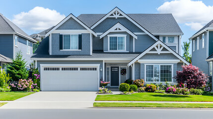 Gray Two Story House with Landscaping