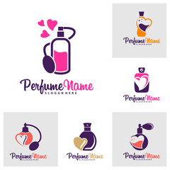 Set of Perfume with Love logo design vector illustration. Perfume logo concept template