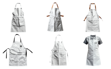 set of White blank kitchen apron isolated on transparent or white background
