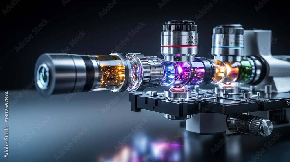Poster Light refraction through multiple lenses a close-up view in a scientific photography laboratory setting