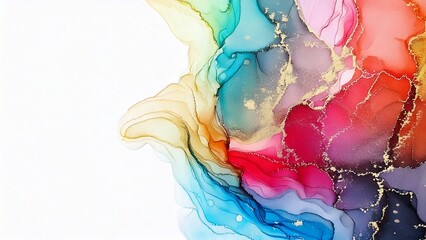 高級感のある薄くて淡いアルコールインクアート レインボー カラフル マーブル模様 余白あり 背景素材 チラシ・バナー・動画素材 16:9サイズ AI生成素材