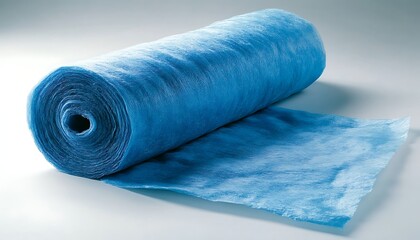 Blue roll unraveling on white seamless backdrop