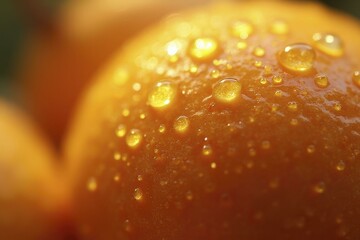 Juicy Ripe Orange with Water Droplets on Shiny Peel