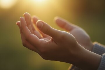 Hands Raised For Supplication, Golden Sunset with Soft Natural Lighting