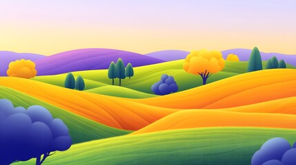Obraz premium Colorful Rolling Hills Landscape with Vibrant Trees and Sky