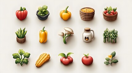 Colorful Vegetable Icons Collection for Fresh Food Concept