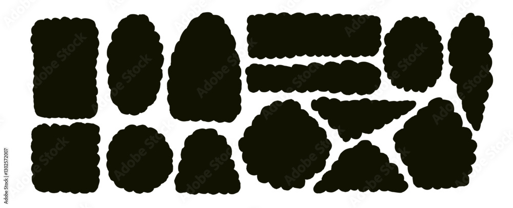 Poster kid scallop shape set. childish text boxes frames pack. oval, circle and rectangle figures. vector h