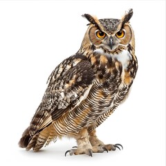 Fototapeta premium Majestic Brown Owl with Distinctive Feathers and Intense Gaze