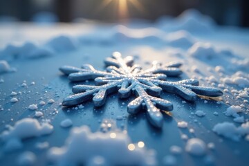 Sparkling silver snowflake on frosted metal plate, plates, icy