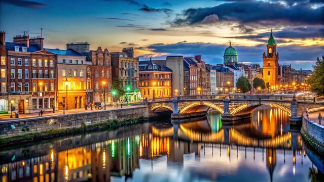 Dublin City Centre Evening Architecture, High-Resolution Stock Photo