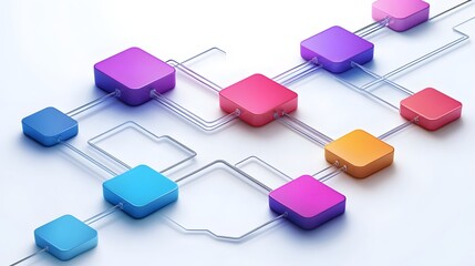 Abstract Colorful Flowchart Design with Gradient Shapes and Lines