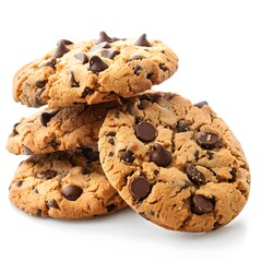 Freshly Baked Chocolate Chip Cookies Stacked on White Background