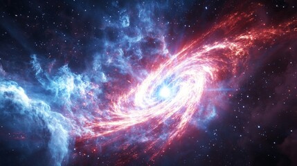 Galaxy in deep space. Nebula light bursts. Swirling star dust clouds. Universe with cosmic colors. Space background with stars.