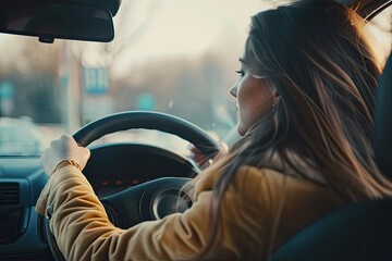 High Resolution of Medium Shot Woman Driving Vehicle