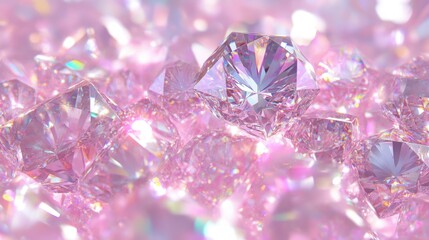 Countless diamonds glow softly under an ethereal aura, creating a mesmerizing spectacle of light and color set against a dreamy pink backdrop