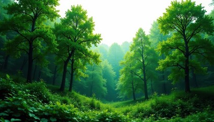 Obraz premium Dense forest foliage isolated on white background, greenery, trees, greens