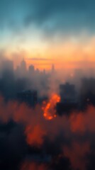 Obraz premium An Atmospheric Background Depicting A Cityscape At Twilight, Featuring A Blend Of Warm Oranges And Cool Blues, Rendered In A Slightly Impressionistic Style With A Focus On Mood And L.