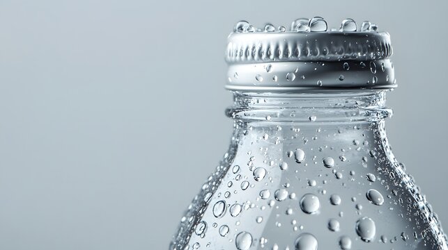 Cool Refreshment: Capturing the essence of hydration with water drops on a chilled bottle, presenting purity and revitalizing experience.