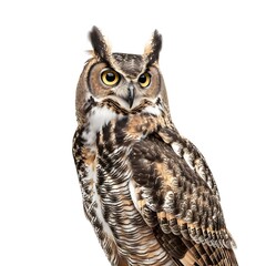 Naklejka premium Striking Close-Up of a Majestic Great Horned Owl in Natural Habitat