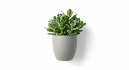 Fototapeta premium Lush Green Jade Plant in Gray Pot Minimalist Home Decor Indoor Plant Photography