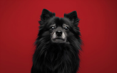 Obraz premium Pomeranian dog on minimalistic colorful background with Copy Space. Perfect for banners, veterinary ads, pet food promotions, and minimalist designs.