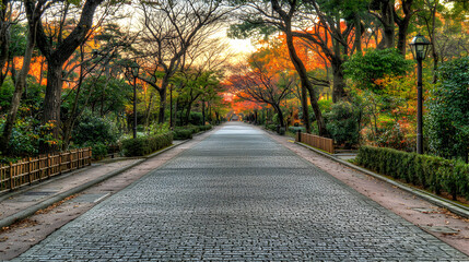 Autumnal Path Through Colorful Trees in Japan