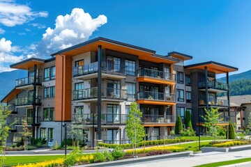 High Detail Picture of Brand New Apartment Building on Sunny Day in British Columbia, Canada