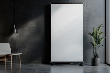 Ultra Quality Image of Standing Advertising Roll Up Banner with Wall Mockup