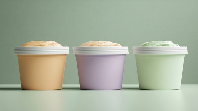 Delightful ice cream pints lined up in soft pastel colors, showcasing a variety of flavors suitable for summer indulging moments and sweet cravings