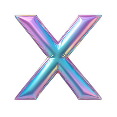 holographic iridescent letter x balloon, cross isolated on white , transparent background png