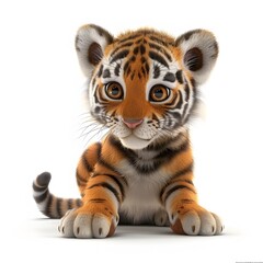 Fototapeta premium Cute Cartoon Baby Tiger with Big Eyes and Playful Expression