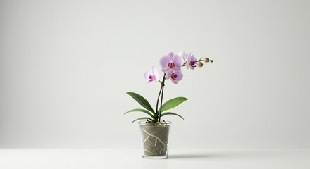 Elegant Pink Orchid Plant in Clear Glass Pot Minimalist Home Decor Blooming Flower