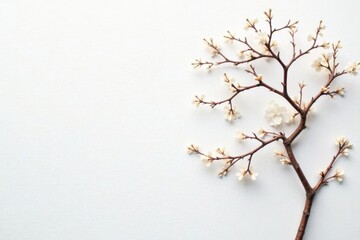 A few branches spread out on a pristine white surface with intricate details visible, natural, pure, texture