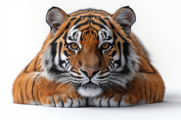 Tiger lying on white background