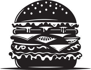 Burger silhouette vector art illustration. Black and white Burger vector illustration.