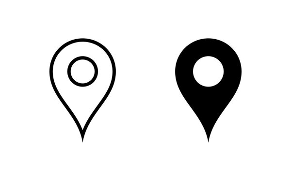 Location, map pin outline icon isolated on white background. Address, place marker sign symbol