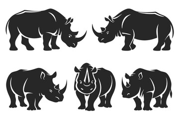 set of Rhino Silhouette vector illustration