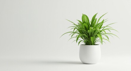 Fototapeta premium Lush Green Plant in Modern White Pot Minimalist Home Decor Indoor Foliage