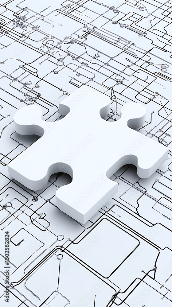 Poster puzzle piece completion action digital circuit background graphic design modern technology environme