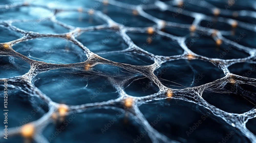 Poster detailed view of glowing quantum dots in network structure, showcasing intricate patterns