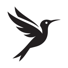 Obraz premium Abstract black and white bird illustration with a silhouette of a hummingbird, crow, and sparrow in flight, featuring wings, beak, and feathers in a simple, cute, and artistic design