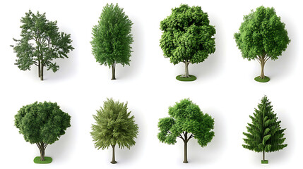 Diverse tree varieties display nature scene image collection vibrant environment top-down view botanical concept