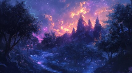 Fototapeta premium Enchanted Forest Under a Starlit Sky